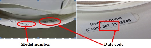 Picture of model number and date code locations on light trim
